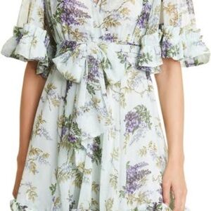 Bytimo Women's Multicolor Floral Ruffle Trim Belt Mini Wrap Dress SZ M es